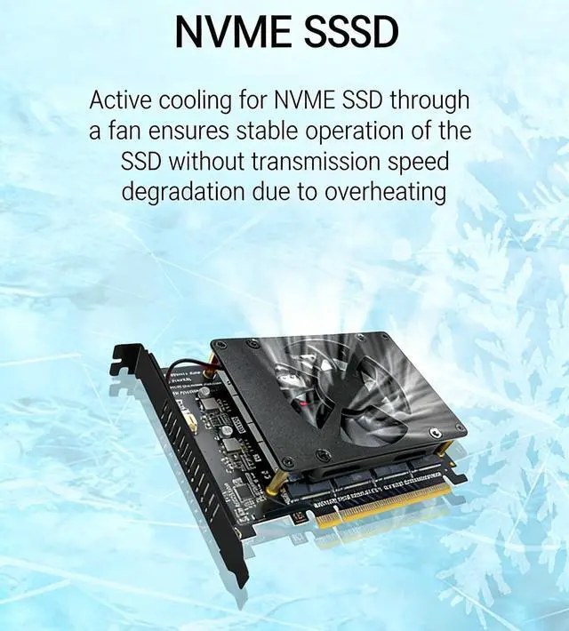 Alt view image 7 of 7 - PH4245F PCIe 5.0 x16 to Quad M2 SSD Adapter Card Four Slot M Key Expansion with Fan Supports Software RAID Requires x4x4x4x4 Bifurcation Compatible with NVMe 2230 2242 2260 2280 SSD
