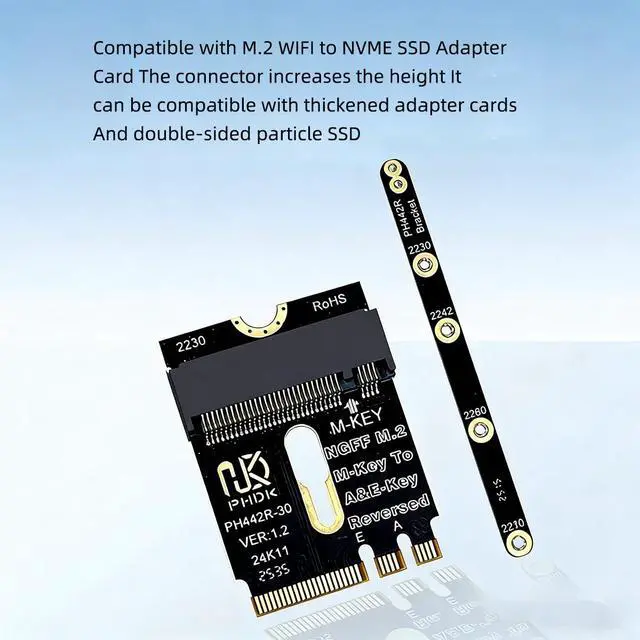 Alt view image 5 of 6 - PH442RH M2 A and E Key to M Key SSD Adapter Card PCIe 4.0 Raised Extension Converter Compatible with Wi Fi Slot NVMe 2230 2242 2260 2280 SSD
