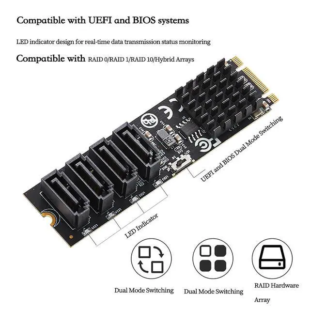 Alt view image 2 of 7 - M.2 (B+M Key) to 4-Port SATA 6Gbps RAID Controller Card, 9236 Chip SATA 3.0 Expansion Adapter Supports RAID 0/1/10 High-Speed SSD/HDD PCIe M.2 RAID Card