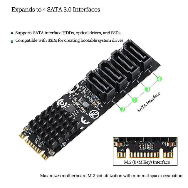 Alt view image 3 of 7 - M.2 (B+M Key) to 4-Port SATA 6Gbps RAID Controller Card, 9236 Chip SATA 3.0 Expansion Adapter Supports RAID 0/1/10 High-Speed SSD/HDD PCIe M.2 RAID Card