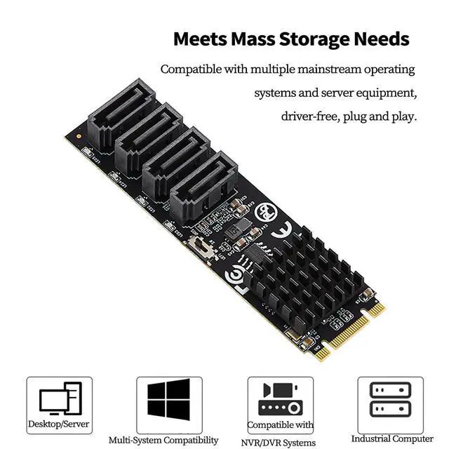 Alt view image 4 of 7 - M.2 (B+M Key) to 4-Port SATA 6Gbps RAID Controller Card, 9236 Chip SATA 3.0 Expansion Adapter Supports RAID 0/1/10 High-Speed SSD/HDD PCIe M.2 RAID Card