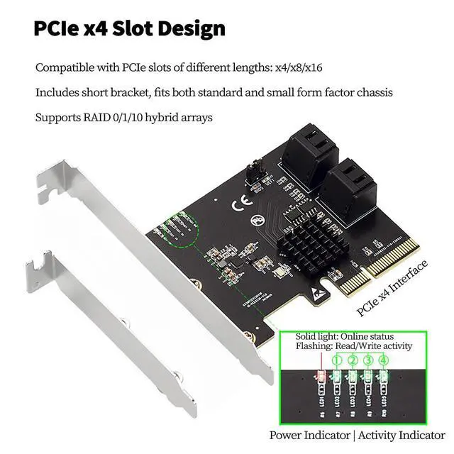 Alt view image 3 of 7 - PCIe X4 to 4-Port SATA 6Gbps RAID Controller Card, 9236 Chip SATA3.0 Expansion Adapter Supports RAID 0/1/10 4 SATA III Hard Drive PCI Express Card