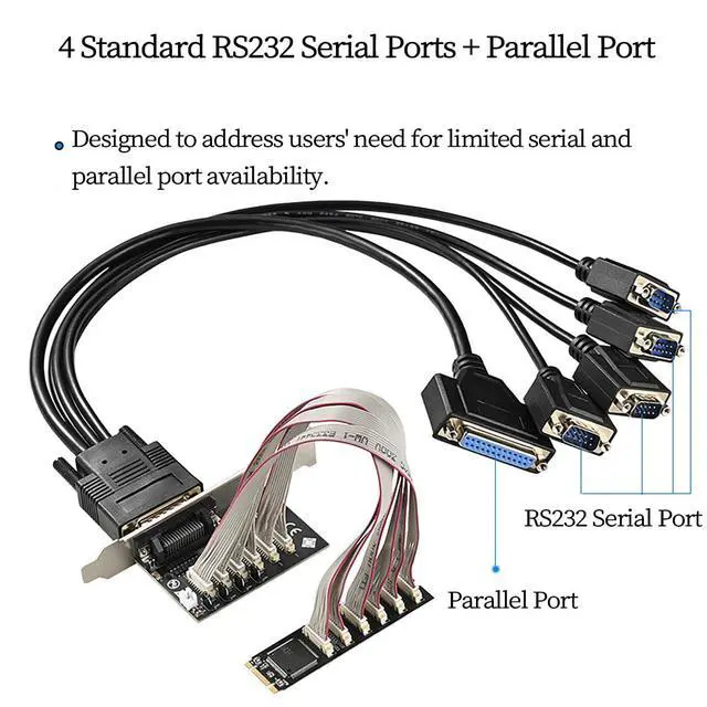 Alt view image 2 of 7 - M.2 (B+M Key) to 4-Port RS232 Serial Card + 1 Parallel Port Expansion Card, WCH384 Chip Industrial Controller Adapter PCIe M.2 to DB9 RS232 and DB25 Parallel Interface