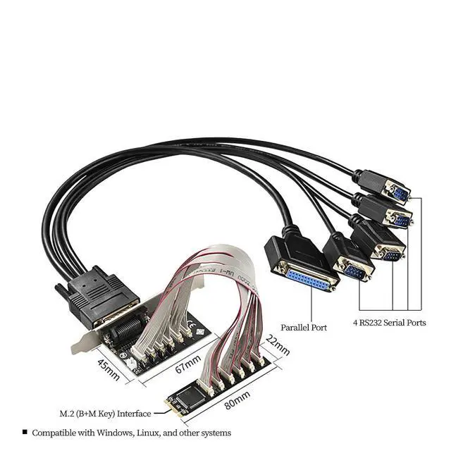Alt view image 5 of 7 - M.2 (B+M Key) to 4-Port RS232 Serial Card + 1 Parallel Port Expansion Card, WCH384 Chip Industrial Controller Adapter PCIe M.2 to DB9 RS232 and DB25 Parallel Interface