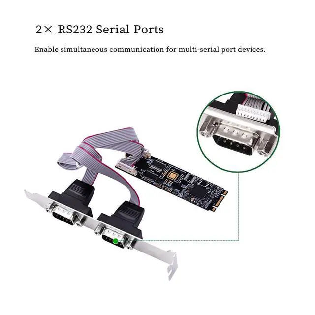 Alt view image 3 of 7 - M.2 (Key M/B) to Dual RS232 Serial Port Adapter Card 2-Port COM DB9 Expansion Card, PCIe 2.0 Gen1 x1 Interface, Industrial-Grade Converter Compatible with Terminal & Embedded Systems