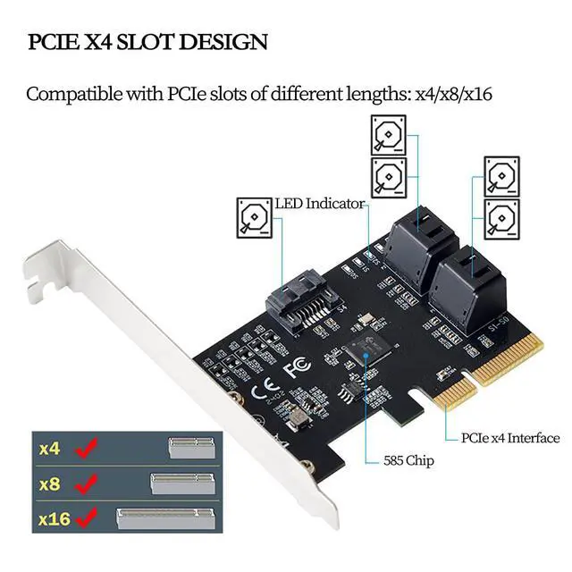 Alt view image 4 of 7 - PCIe x4 to 5-Port SATA3.0 6Gbps Expansion Card IO-PCE585S-5IPCIe 3.0 SATA Controller Adapter Supports Bootable System, Compatible with Desktop, Server, Industrial PC, DVR/NVR Systems