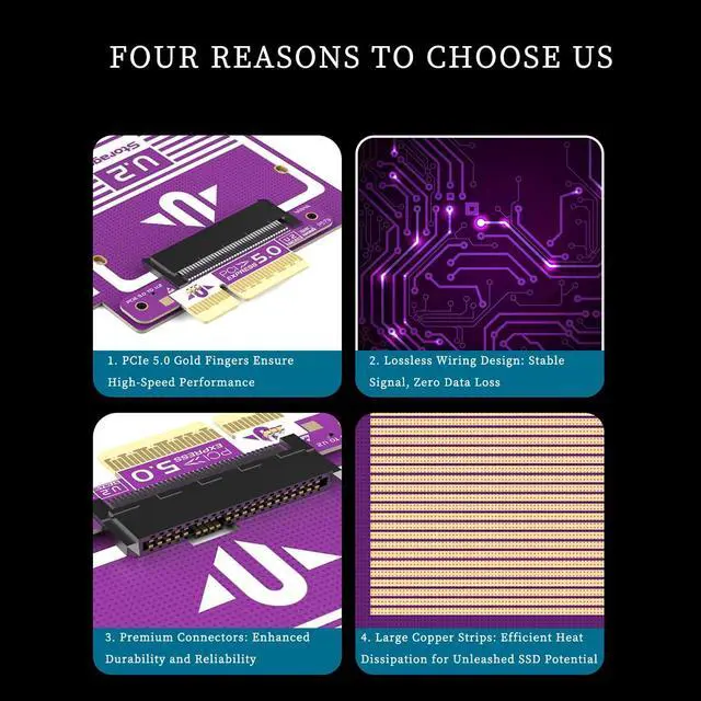Alt view image 5 of 5 - PCIe to U.2 U.3 NVMe SSD Adapter Card 128Gbps / 64Gbps Expansion Board with Gold-Plated Connector, Stable Signal, High-Efficiency Heat Dissipation (P579)