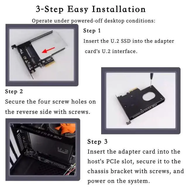 Alt view image 7 of 7 - PCIe X4 x16 to U.2 NVMe Adapter Card 32Gbps/64Gbps High Speed Expansion Support U.2 SSD Compatible with PCIe X4 X8 X16 Slots (PCIE 3.0 X4 Card)