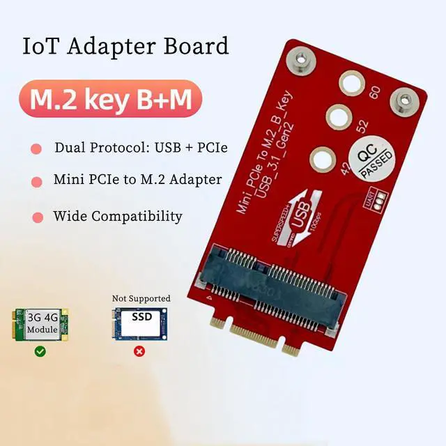 Alt view image 2 of 7 - M.2 Key B+M to Mini PCIe Adapter Board 4G/5G Cellular Modem Converter with USB 2.0 USB3.1 Support, Compatible with RG200U-CN, SRM815, SRM810