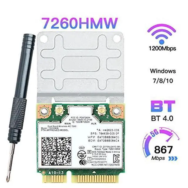 Alt view image 2 of 6 - 7260HMW Mini PCIe WiFi Card for PC Laptop, Dual Band Wireless-AC 7260, Bluetooth 802.11ac, Compatible with Windows 7/8/10
