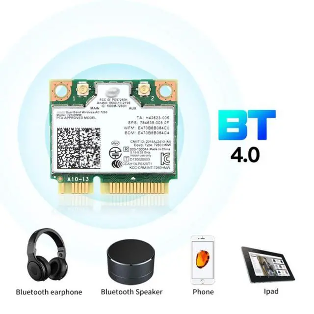Alt view image 5 of 6 - 7260HMW Mini PCIe WiFi Card for PC Laptop, Dual Band Wireless-AC 7260, Bluetooth 802.11ac, Compatible with Windows 7/8/10