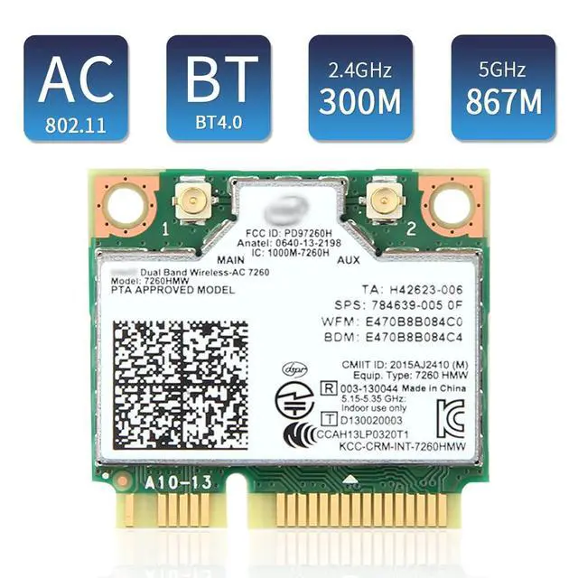 Alt view image 6 of 6 - 7260HMW Mini PCIe WiFi Card for PC Laptop, Dual Band Wireless-AC 7260, Bluetooth 802.11ac, Compatible with Windows 7/8/10