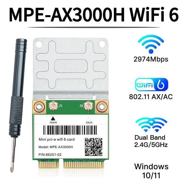 Alt view image 3 of 7 - WiFi 6 Card MPE-AX3000H Dual-Band 2.4GHz & 5GHz BT 5.2 160MHz Channel Half Mini PCIe Up to 574Mbps (2.4GHz) + 2.4Gbps (5GHz) Compatible with Windows 10/11 64-bit Low Latency for Gaming/Streaming
