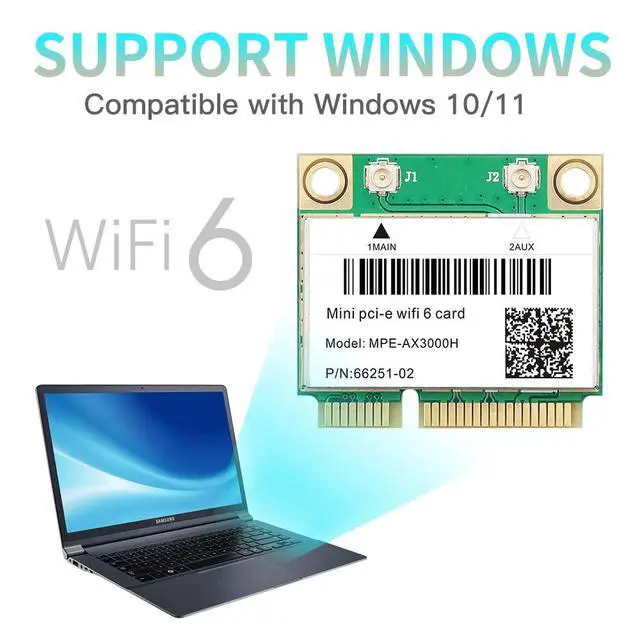 Alt view image 6 of 7 - WiFi 6 Card MPE-AX3000H Dual-Band 2.4GHz & 5GHz BT 5.2 160MHz Channel Half Mini PCIe Up to 574Mbps (2.4GHz) + 2.4Gbps (5GHz) Compatible with Windows 10/11 64-bit Low Latency for Gaming/Streaming