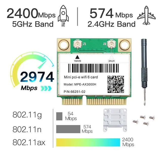 Alt view image 5 of 7 - WiFi 6 Card MPE-AX3000H Dual-Band 2.4GHz & 5GHz BT 5.2 160MHz Channel Half Mini PCIe Up to 574Mbps (2.4GHz) + 2.4Gbps (5GHz) Compatible with Windows 10/11 64-bit Low Latency for Gaming/Streaming