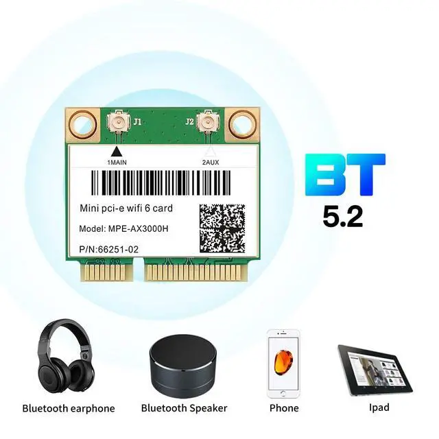 Alt view image 7 of 7 - WiFi 6 Card MPE-AX3000H Dual-Band 2.4GHz & 5GHz BT 5.2 160MHz Channel Half Mini PCIe Up to 574Mbps (2.4GHz) + 2.4Gbps (5GHz) Compatible with Windows 10/11 64-bit Low Latency for Gaming/Streaming