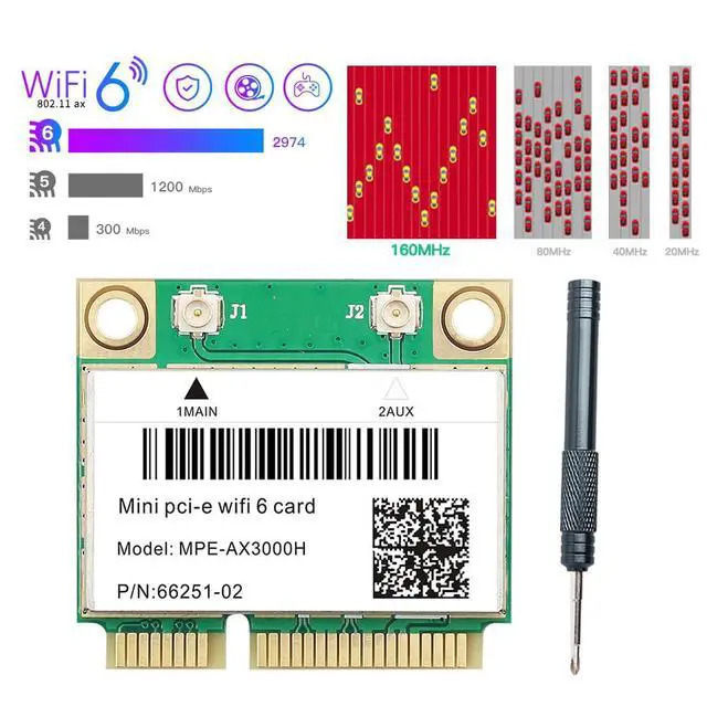 Alt view image 4 of 7 - WiFi 6 Card MPE-AX3000H Dual-Band 2.4GHz & 5GHz BT 5.2 160MHz Channel Half Mini PCIe Up to 574Mbps (2.4GHz) + 2.4Gbps (5GHz) Compatible with Windows 10/11 64-bit Low Latency for Gaming/Streaming