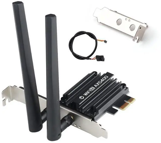 Main image of WiFi 6E PCIe Card AX5400 BT5.3 6GHz Tri-Band Low Profile Desktop Win 10 11 | MT7922 Chipset, High-Gain 6dBi Antennas, WPA3 Encrypted, Fits All PCIe Slots, Bluetooth Cable Included
