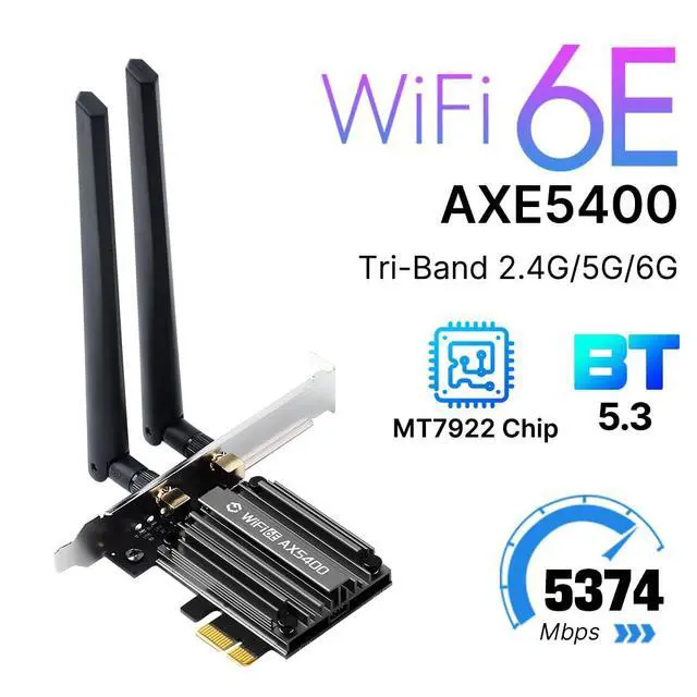 Alt view image 2 of 7 - WiFi 6E PCIe Card AX5400 BT5.3 6GHz Tri-Band Low Profile Desktop Win 10 11 | MT7922 Chipset, High-Gain 6dBi Antennas, WPA3 Encrypted, Fits All PCIe Slots, Bluetooth Cable Included