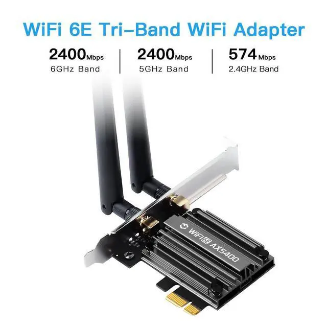 Alt view image 3 of 7 - WiFi 6E PCIe Card AX5400 BT5.3 6GHz Tri-Band Low Profile Desktop Win 10 11 | MT7922 Chipset, High-Gain 6dBi Antennas, WPA3 Encrypted, Fits All PCIe Slots, Bluetooth Cable Included