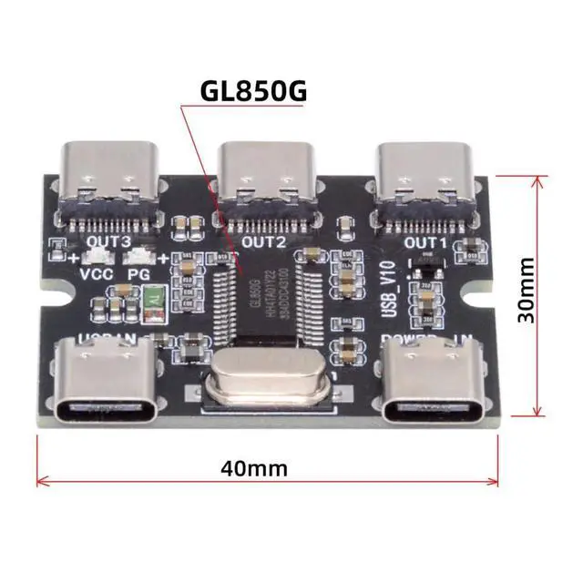 Alt view image 3 of 7 - USB-C 2.0 1-to-3 HUB PCBA USB-C to 3-Port hub Board Power Supply (Without housing) Type-C for Keyboard Mouse Scanner