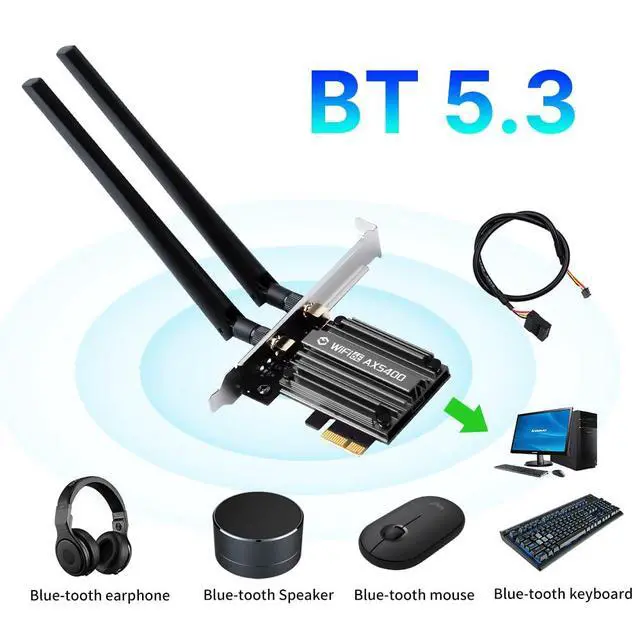 Alt view image 7 of 7 - WiFi 6E PCIe Card AX5400 BT5.3 6GHz Tri-Band Low Profile Desktop Win 10 11 | MT7922 Chipset, High-Gain 6dBi Antennas, WPA3 Encrypted, Fits All PCIe Slots, Bluetooth Cable Included