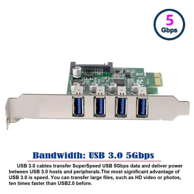 Alt view image 2 of 7 - Low Profile 4 Ports PCI-E to USB 3.0 HUB PCI Express Expansion Card Adapter 5Gbps for Motherboard