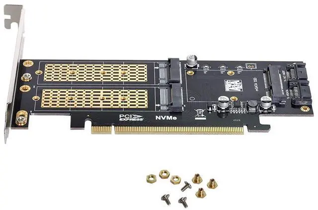 Alt view image 3 of 6 - PCI Express PCI-E 3.0 & Dual SATA to NGFF NVME MSATA M-Key B/M-Key SSD Card Adapter 3in1