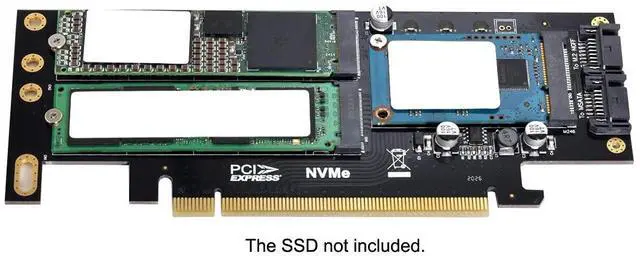Alt view image 5 of 6 - PCI Express PCI-E 3.0 & Dual SATA to NGFF NVME MSATA M-Key B/M-Key SSD Card Adapter 3in1