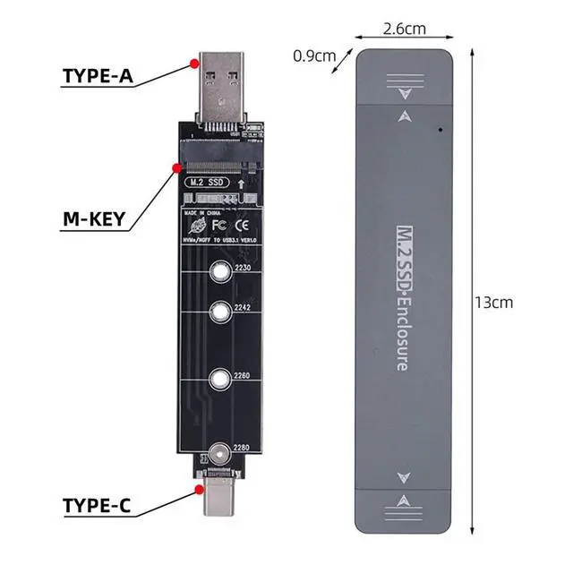 Alt view image 2 of 7 - Combo Type-C & USB3.0 to NVME M-Key M.2 NGFF SATA SSD PCBA Case 2280/2242/2230mm Adapter RTL9210B Chipset
