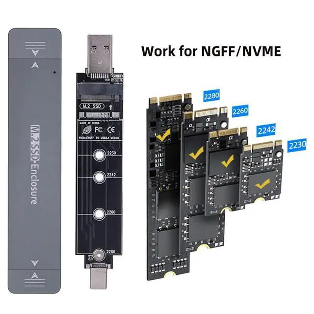 Alt view image 4 of 7 - Combo Type-C & USB3.0 to NVME M-Key M.2 NGFF SATA SSD PCBA Case 2280/2242/2230mm Adapter RTL9210B Chipset