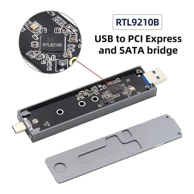 Alt view image 5 of 7 - Combo Type-C & USB3.0 to NVME M-Key M.2 NGFF SATA SSD PCBA Case 2280/2242/2230mm Adapter RTL9210B Chipset