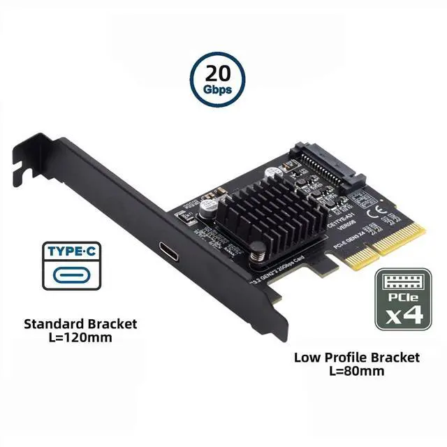 Alt view image 5 of 7 - 20Gbps USB 3.2 Gen2 Type-C 20Gbps USB-C Female to PCI-E 4X Express Card Adapter for Desktop Motherboard
