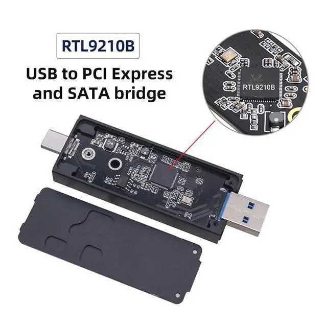 Alt view image 5 of 7 - Combo Type-C & USB3.0 to NVME M-Key M.2 NGFF SATA SSD PCBA Case 2230/2242mm Adapter RTL9210B Chipset