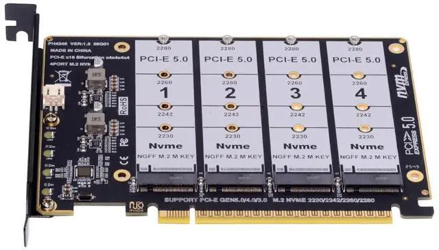 Main image of PCIE Express 5.0 Gen5 Gen4 X16 Detachable Bifurcation Raid Card to 4X NVME M.2 NGFF SSD VROC Raid0 Hyper Adapter