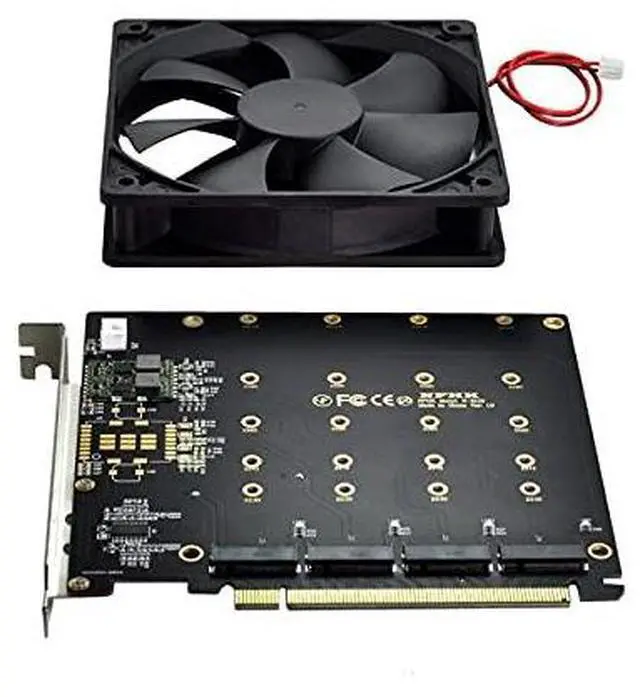 Main image of 4X NVME M.2 AHCI to PCI-E Express 3.0 Gen3 X16 Raid Card with Fan VROC Raid0 Hyper Adapter