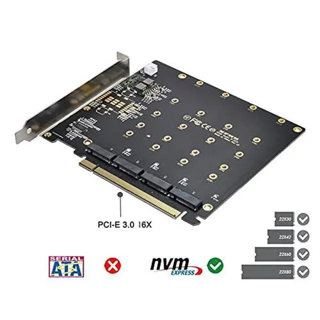 Alt view image 6 of 7 - 4X NVME M.2 AHCI to PCI-E Express 3.0 Gen3 X16 Raid Card with Fan VROC Raid0 Hyper Adapter