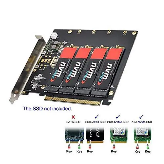 Alt view image 7 of 7 - 4X NVME M.2 AHCI to PCI-E Express 3.0 Gen3 X16 Raid Card with Fan VROC Raid0 Hyper Adapter