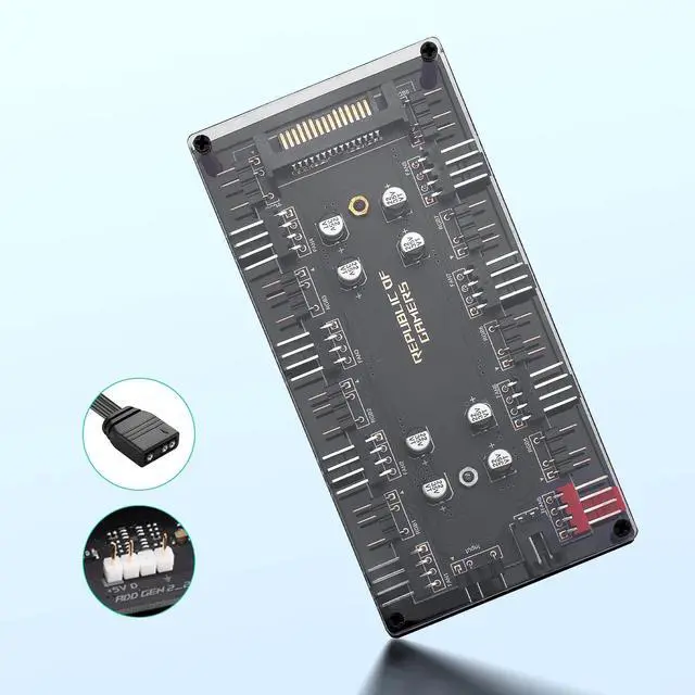 Alt view image 7 of 7 - 8-Channel Dual-Function 5V 3-Pin + 4-Pin PWM ARGB Fan Hub 2510 4-Pin Fan Connector 2.54mm 4P-3Pin ARGB Interface