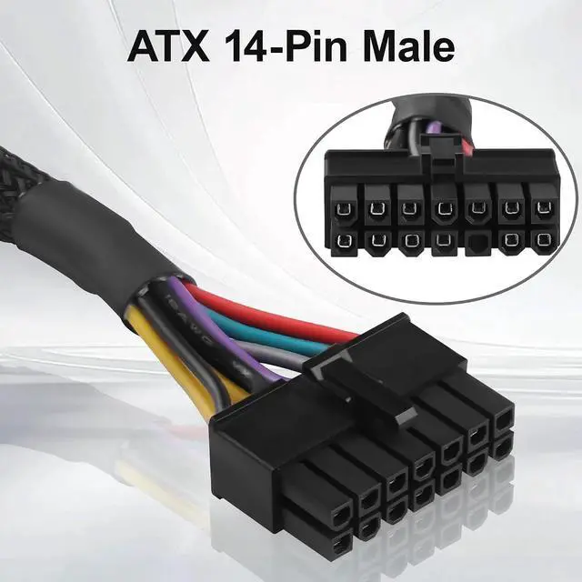 Alt view image 2 of 7 - 24 Pin to 14 Pin ATX PSU Power Adapter Cable 18AWG Braided Sleeved Cord Compatible with M92P/M93P/H530/Q77/B75 & ThinkServer TS140 for Motherboard(30cm/11.8in)