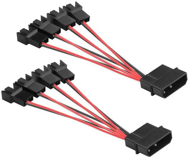 Main image of (2-Pack) Molex 4-pin to 2510 4P-2PIN Fan Adapter Cable 1 to 4 12V Chassis Fan Power Supply 24AWG High-Current Cable (5.0in/13cm, Black and Red Colour Scheme)