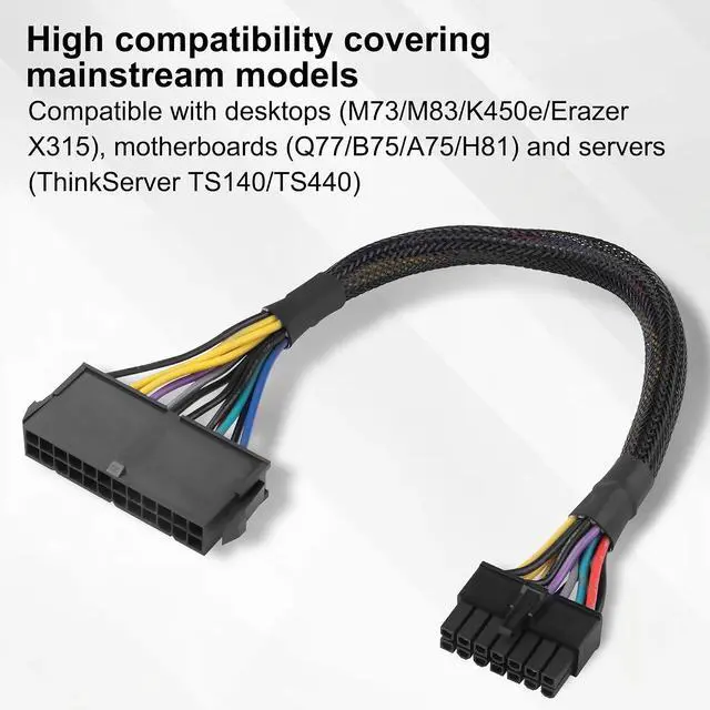 Alt view image 7 of 7 - 24 Pin to 14 Pin ATX PSU Power Adapter Cable 18AWG Braided Sleeved Cord Compatible with M92P/M93P/H530/Q77/B75 & ThinkServer TS140 for Motherboard(30cm/11.8in)