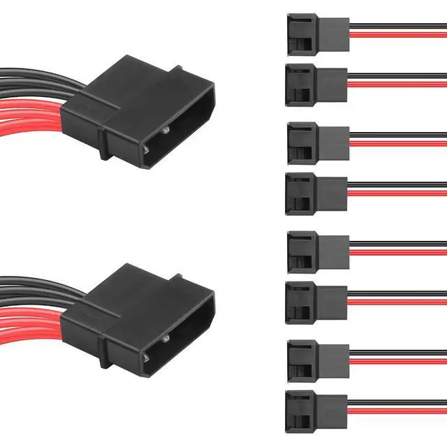 Alt view image 2 of 7 - (2-Pack) Molex 4-pin to 2510 4P-2PIN Fan Adapter Cable 1 to 4 12V Chassis Fan Power Supply 24AWG High-Current Cable (5.0in/13cm, Black and Red Colour Scheme)