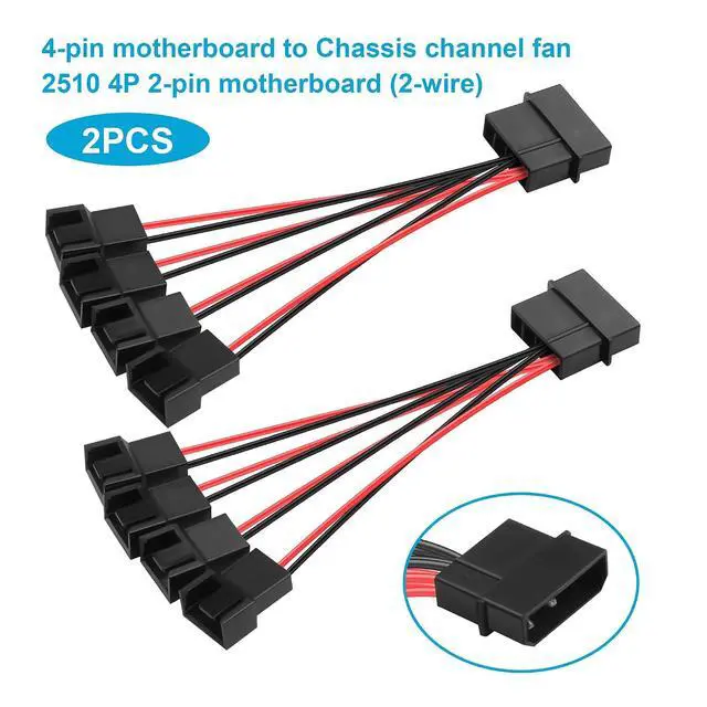 Alt view image 7 of 7 - (2-Pack) Molex 4-pin to 2510 4P-2PIN Fan Adapter Cable 1 to 4 12V Chassis Fan Power Supply 24AWG High-Current Cable (5.0in/13cm, Black and Red Colour Scheme)