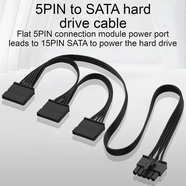 Alt view image 2 of 7 - PC Modular PSU 5Pin to 3X SATA 15Pin Female Adaptor Cable, Compatible with V550 V650 V750 V850 V1000 V1000M Modular PSU 18 AWG Black; 50+15+15 cm