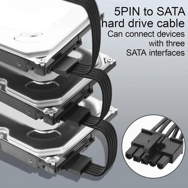 Alt view image 6 of 7 - PC Modular PSU 5Pin to 3X SATA 15Pin Female Adaptor Cable, Compatible with V550 V650 V750 V850 V1000 V1000M Modular PSU 18 AWG Black; 50+15+15 cm