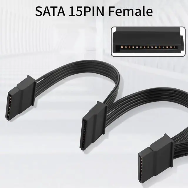 Alt view image 3 of 7 - PC Modular PSU 5Pin to 3X SATA 15Pin Female Adaptor Cable, Compatible with V550 V650 V750 V850 V1000 V1000M Modular PSU 18 AWG Black; 50+15+15 cm