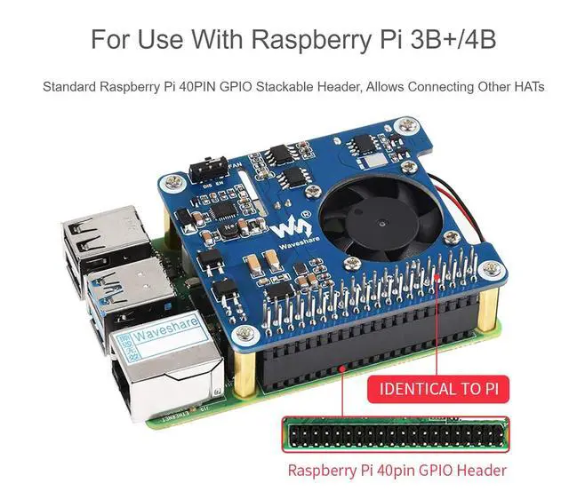 Alt view image 3 of 7 - Power Over Ethernet (PoE) HAT for Raspberry Pi 4B/3B+, 802.3af/at PoE Network Standard, 5V USB-A&12V Header Outputs, PoE HAT Onboard Cooling Fan and MP8676 Buck Chip, Isolated