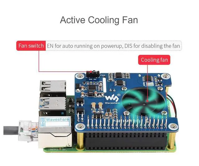 Alt view image 6 of 7 - Power Over Ethernet (PoE) HAT for Raspberry Pi 4B/3B+, 802.3af/at PoE Network Standard, 5V USB-A&12V Header Outputs, PoE HAT Onboard Cooling Fan and MP8676 Buck Chip, Isolated