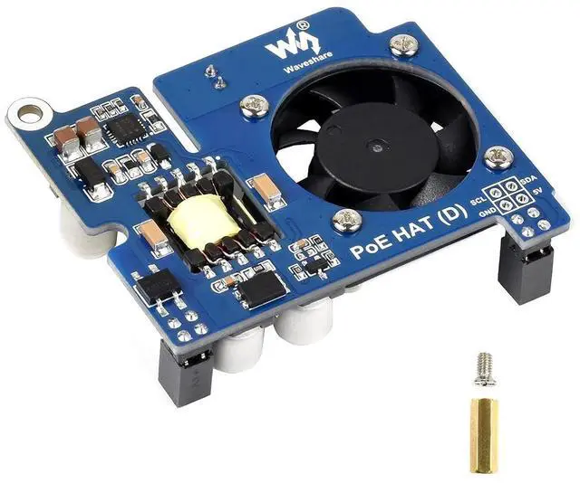 Main image of Power Over Ethernet (PoE) HAT for Raspberry Pi 4B/3B+, IEEE 802.3af-Compliant, 5V 2.5A DC Output, PoE HAT Onboard Cooling Fan, Compatible with Raspberry Pi Official 4B/3B+ Case